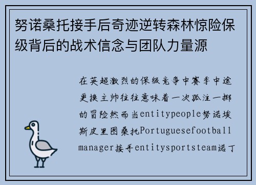努诺桑托接手后奇迹逆转森林惊险保级背后的战术信念与团队力量源 努诺桑托接手后奇迹逆转森林惊险保级背后的战术信念与团队力量源